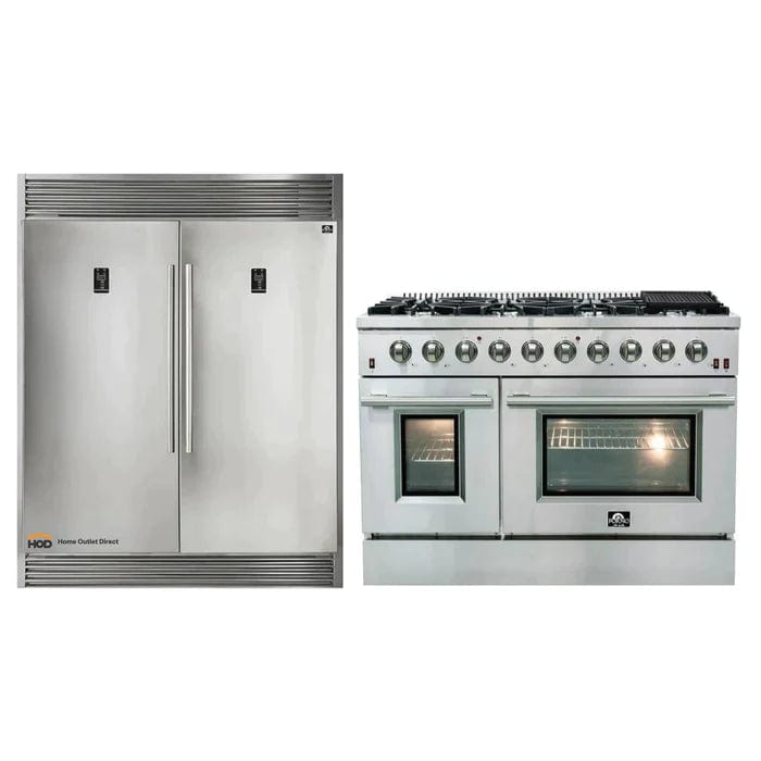 This Forno luxury appliance bundle has everything you need to elevate your kitchen to the next level This stunning 2 Piece Appliance Package 48 Dual Fuel Range 60 Pro Style Refrigerator in Stainless Steel Forno appliances were designed with one goal in mind To provide the best state of the art kitchen appliances to consumers at an affordable price point Home Outlet Direct and Forno are proud to present this custom appliance package that will revolutionize your kitchen
