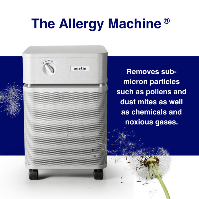 The Austin Air Allergy Machine® was developed specifically for people with asthma and allergies. Its unique design increases air flow, filtering allergens from the air immediately. The Medical Grade HEPA and HEGA filtration used in this unit is also highly effective at removing bacteria and viruses* when they are airborne. The Allergy Machine provides relief for those suffering from asthma or every day and seasonal allergies by removing sub-micron particles