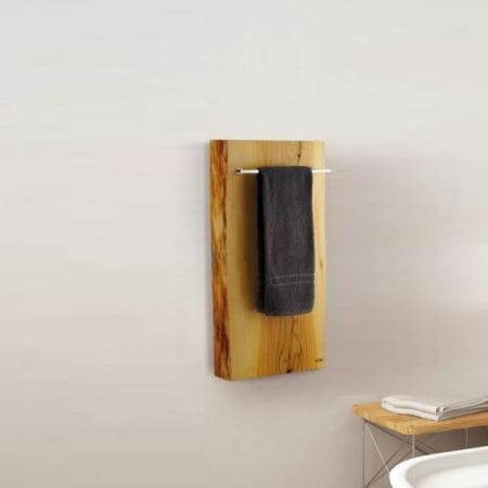 Maya Bath Legno 32" x 16" Wall Mounted Hardwired Wood Electric Towel Warmer in Horizontal or Vertical Position    The LEGNO is a simple cedar plank of wood with debarked edges that provides support to heating technology. The wooden panel with debarked edges contains the LIV technology.
