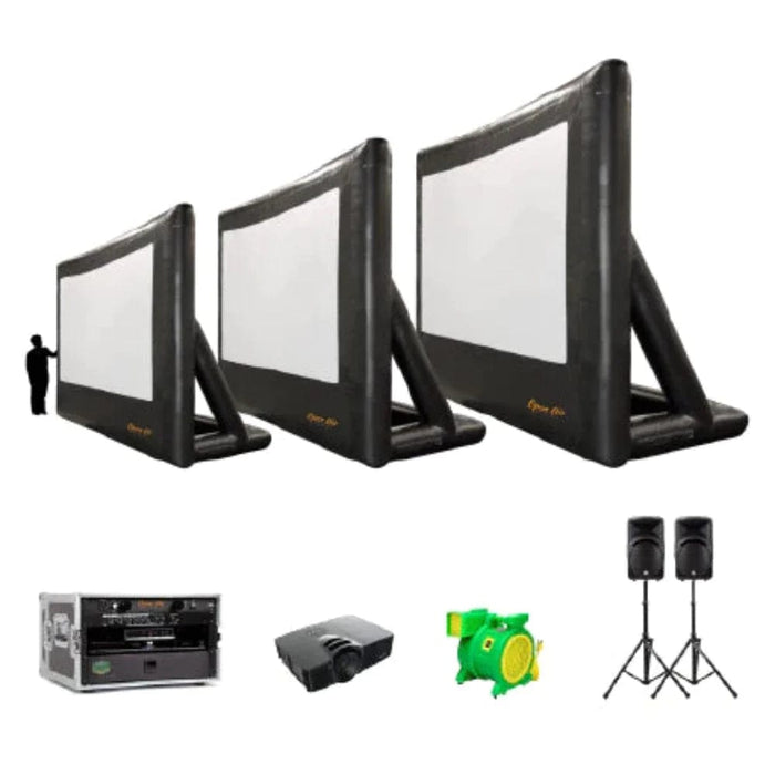 Open Air’s Outdoor Event Pro Theater System brings professional-quality projection screens, HD projector, and Audio/Visual equipment all in one package.  Whether you’re a homeowner, event producer, parks & rec director, or someone who wants a professional quality outdoor theater system, the Event Pro delivers EVERYTHING you need to put on the perfect outdoor event! Screen sizes range from 12’, 16’, and 20’ wide.
