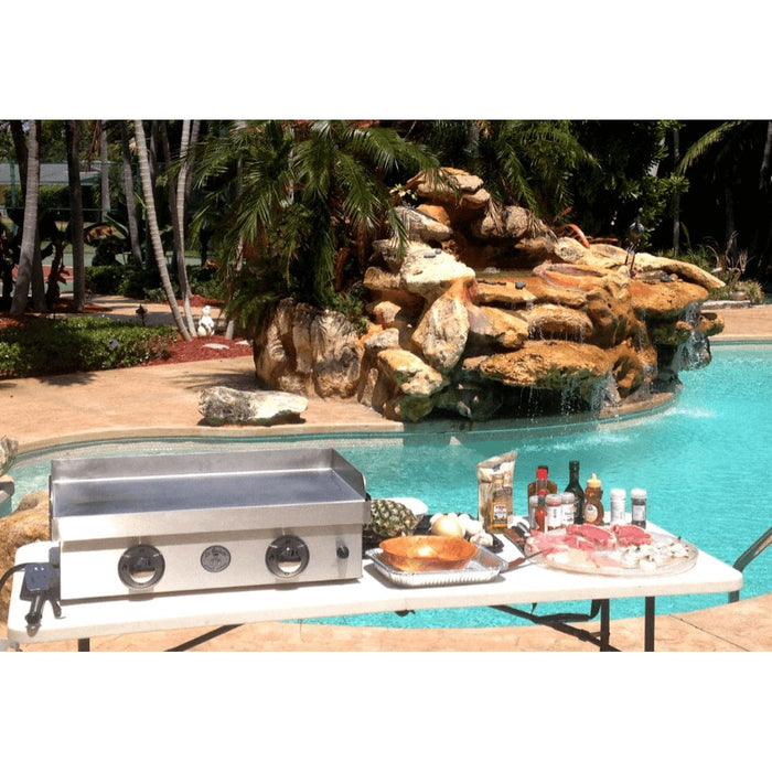 Le Griddle 2-Burner 30" Gas Griddle GFE75 - Premium Outdoor Cooking Solution. Patented Dual Plate System, lifetime warranty, efficient heat distribution, and easy cleanup. Versatile design for freestanding or built-in use. Made in France.