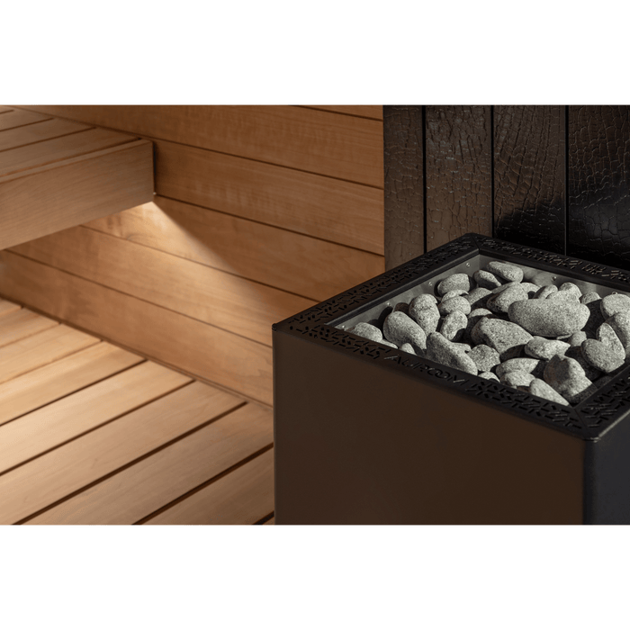 Auroom Vulcana Modern Cabin Style DIY 4 Person Indoor Sauna Kit FOR EXCLUSIVE PRICING TEXT OR CALL AT 1-408-337-2303   This sauna is designed for easy DIY assembly and offers a stylish and elegant sauna experience. The combination of materials, glass elements, and LED lighting creates a captivating ambiance.