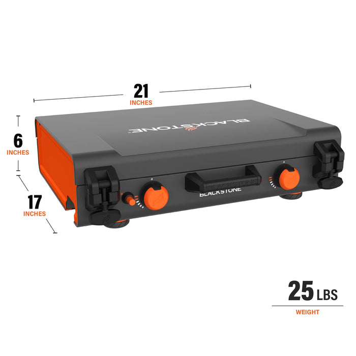 Blackstone 12x14" Camping Griddle and Side Burner For Outdoor Adventures

Pack your Griddle in the car and enjoy delicious meals wherever you end up. Built with a protective hood, latches, a handle, and a stow-and-go rear grease cup, this griddle packs up like a briefcase that is easy to carry with you. A 280 sq. in. Griddle and side burner with 14,400 combined BTUs make it easy to cook up your favorite griddle foods with the added versatility of being able to heat water, sauce or soups