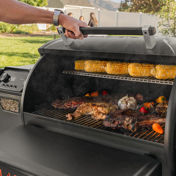 Blackstone 900 Pellet Grill and Air Fryer Combo with Wi-Fi &amp; Bluetooth

Experience a new realm of flavor with the Blackstone Pellet Grill and Air Fryer Combo. This 896 sq. In. Pellet Grill is expertly equipped with a 20 lb. Hopper, a folding front shelf, plus Wi-Fi and Bluetooth connect ability. Expand your cooking ability with the built-in 7 qt. Digitally controlled Air Fryer Drawer with smoke technology. Revolutionize your meals with Blackstone’s all-new Pellet Grill Air Fryer Combo.