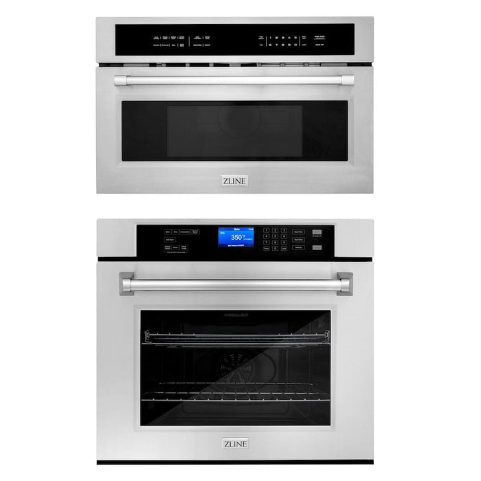 ZLINE Stainless Steel 30 in. Built-in Convection Microwave Oven and 30 in. Single Wall Oven with Self Clean (2KP-MW30-AWS30)
