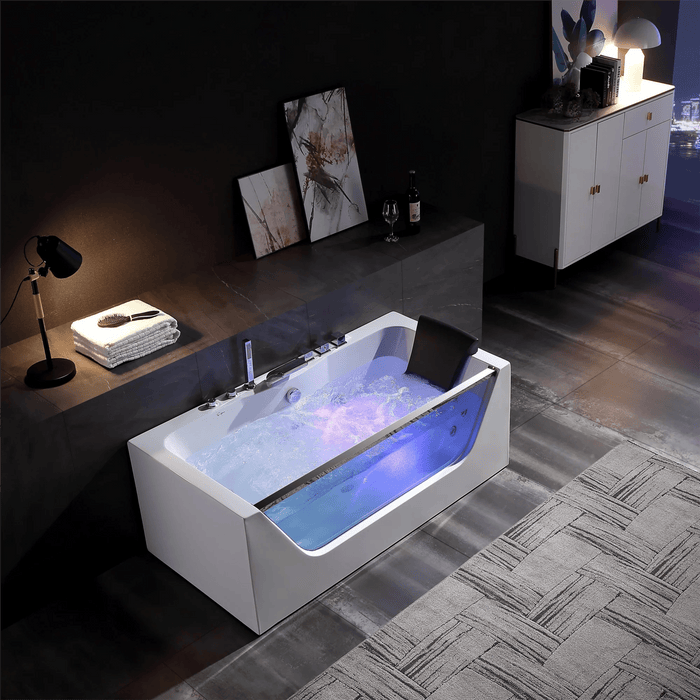 Empava 59" Alcove Whirlpool LED Bathtub with Center Drain | EMPV-59JT408LED