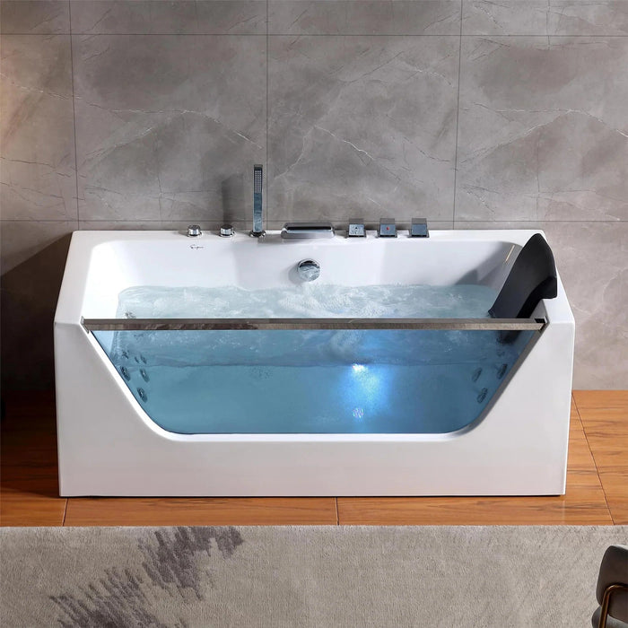 Empava 59" Alcove Whirlpool LED Bathtub with Center Drain | EMPV-59JT408LED