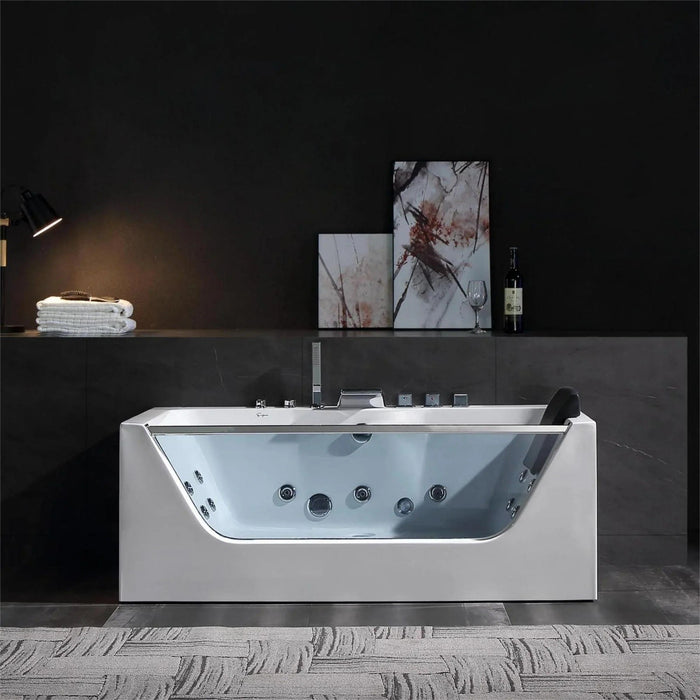 Empava 59" Alcove Whirlpool LED Bathtub with Center Drain | EMPV-59JT408LED