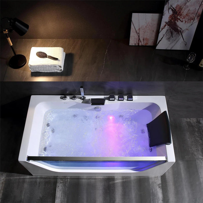 Empava 59" Alcove Whirlpool LED Bathtub with Center Drain | EMPV-59JT408LED