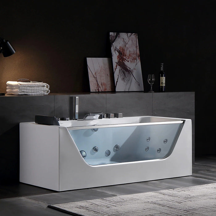 Empava 59" Alcove Whirlpool LED Bathtub with Center Drain | EMPV-59JT408LED