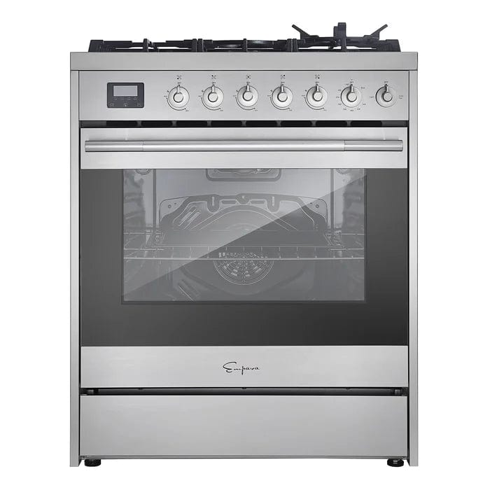 Empava 30" Freestanding Single Oven Gas Range with 4 Burners - 5 cu.ft, EMPV-30GR06. Powerful 18,000 BTU gas range with convection oven, versatile burners, ergonomic controls, and sleek stainless steel design for luxury kitchens.