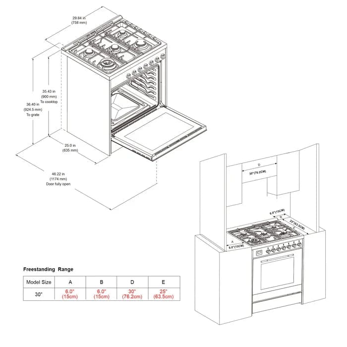 Empava 30" Freestanding Single Oven Gas Range with 4 Burners - 5 cu.ft, EMPV-30GR06. Powerful 18,000 BTU gas range with convection oven, versatile burners, ergonomic controls, and sleek stainless steel design for luxury kitchens.