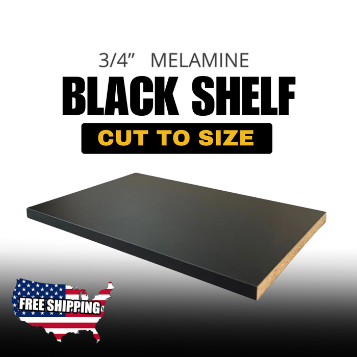 Custom 3/4" Thick Black Melamine Cabinet Shelf | Cut To Exact Size