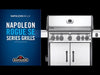 Napoleon BBQ SE 425 RSIB Stainless Steel Propane Gas Grill RSE425RSIBPSS-1 The Napoleon Rogue® SE 425 Stainless Steel Propane Gas Grill with Infrared Side Burner and Rear Burner is a durable stainless steel grill. Featuring three main burners, a rear rotisserie burner, and a high top lid, this grill has everything you need to create gourmet meals. Sear restaurant-style steaks on the integrated sear station, while generous side shelves provide plenty of prep space.