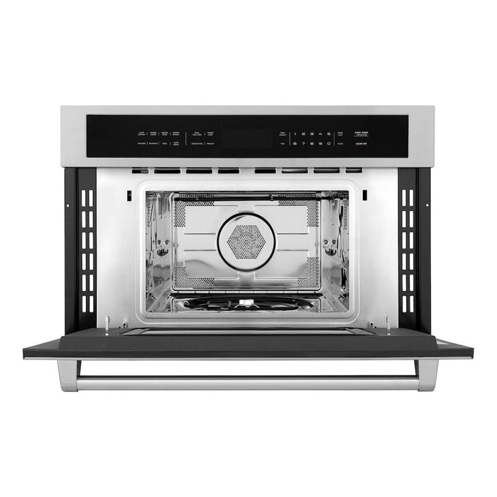 Designed in Lake Tahoe, USA, the ZLINE 30 in. 1.6 cu ft. Stainless Steel Built-in Convection Microwave Oven (MWO-30) with Speed and Sensor Cooking provides a professional culinary experience by pairing unmatched performance with timeless style