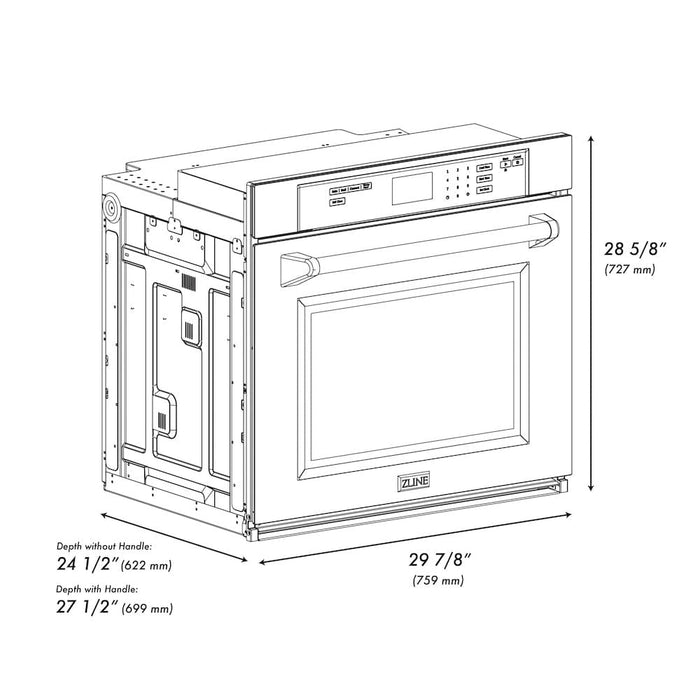 The ZLINE 30 in. Professional True Convection Single Wall Oven with Air Fry and Self Clean in Black Stainless Steel (WASB-30) provides a professional culinary experience by pairing reliable, everyday performance with contemporary convection cooking capabilities and cutting-edge air frying technology