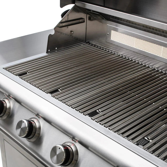 Blaze 32-Inch Freestanding Gas Grill with Island Lights – top-tier luxury minus the hefty price. Crafted from heavy-duty 304 stainless steel, this grill's durability is matched by the commercial-grade cast stainless steel burners. The integrated heat zone separators master direct/indirect grilling for juicy steaks and ribs. With perforated flame stabilizing grids, flare-ups vanish. The 10,000 BTU infrared rear burner ignites low/slow rotisserie cooking.