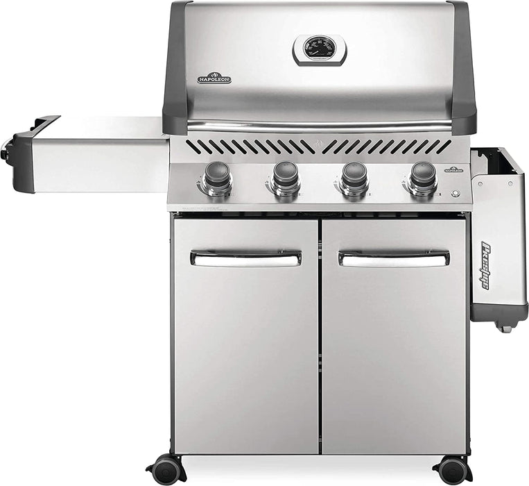 Napoleon BBQ Prestige 500 Stainless Steel Propane 4-Burner Grill  P500PSS-3 Grilling up a delicious dinner for a crowd is easy with the Napoleon Prestige® Series 500 Propane Gas Grill, all in glorious stainless steel. Grill up to thirty burgers at once on the large grilling area and generous warming rack. 