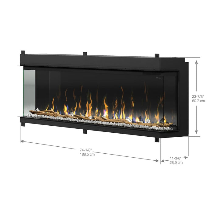 Enhance Your Living Space with the Dimplex IgniteXL Bold 74-In Smart Linear Electric Fireplace, Featuring 3-Sided Viewing, Realistic Multi-Fire XD Flame Effect, Customizable Ember & Top Lighting, Powerful 1,000 Sq. Ft. Heater, and Easy-to-Use Remote Control – Create Cozy Ambiance and Delight in Breathtaking Flame Effects All Year Round.