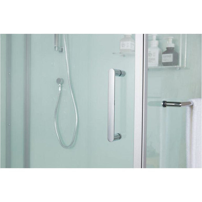 Maya Bath Platinum Anzio Steam Luxury Rainfall Shower White Left 210 Finished with sleek white or black glass rear panelling and a clear glass front this striking steam enclosure design will be the highlight in any bathroom. This model combines all the health benefits associated with steam sessions along with a built-in Smart TV
