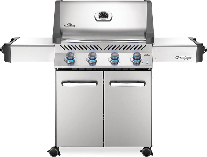 Napoleon BBQ Prestige 500 Stainless Steel Propane 4-Burner Grill  P500PSS-3 Grilling up a delicious dinner for a crowd is easy with the Napoleon Prestige® Series 500 Propane Gas Grill, all in glorious stainless steel. Grill up to thirty burgers at once on the large grilling area and generous warming rack. 
