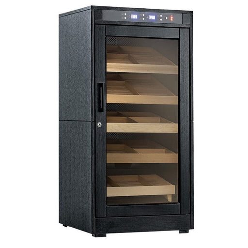 The Redford Lite by Prestige Import Group Large Electric Cabinet Humidor with Built-in Temperature and Humidity Control - 1,250 Cigar Count The counterpart of its larger "Redford," the Redford Lite has many similar features but in a slimmer design and price. The Redford Lite has many advanced features including digital climate and humidity controls, cooling and heating systems, dehumidification, built-in electronic humidification system, and adjustable hygrometer calibration.