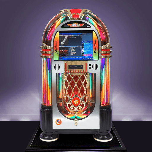 Rock-Ola Bubbler Digital Music Center Crystal Special Edition J-70485A, a true masterpiece that combines timeless design and cutting-edge technology. Luxe Homes Club proudly presents this exquisite jukebox, crafted by America's last remaining jukebox manufacturer, Rock-Ola. Get ready to be captivated by its bi-metallic design, featuring clear acrylic pilasters and an extra rotating color cylinder, inspired by the immensely popular 90th Edition.