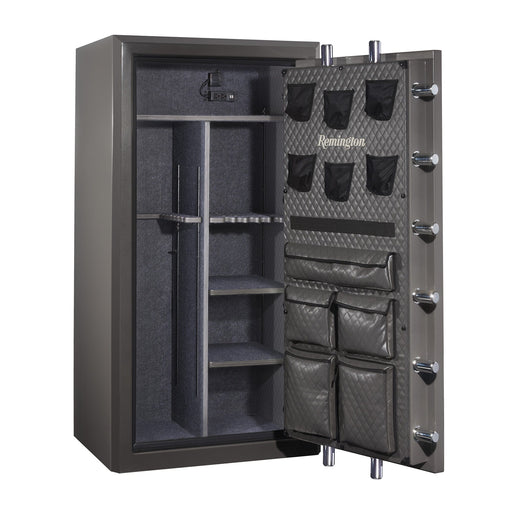 Remington 36 Gun Safe with Electronic Lock & Fire Protection SAR6536N The Remington name is well known in the firearms world for offering quality products. They've now put their name and reputation on the Remington Gun Safes. The Remington SAR6536N Nitro Series Gun Safe offers some great features that make it the ultimate gun safe for your rifles, handguns, and valuables. This model holds up to 36 rifles and six handguns on the door