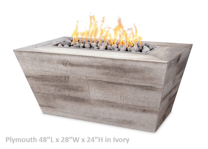 The Outdoor Plus Plymouth Rectangular Wood Grain Concrete Fire Pit + Free Cover