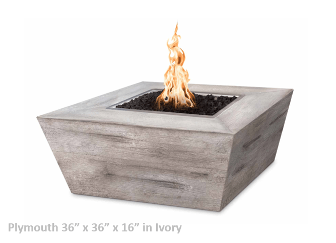 The Outdoor Plus Plymouth Square Wood Grain Concrete Fire Pit + Free Cover