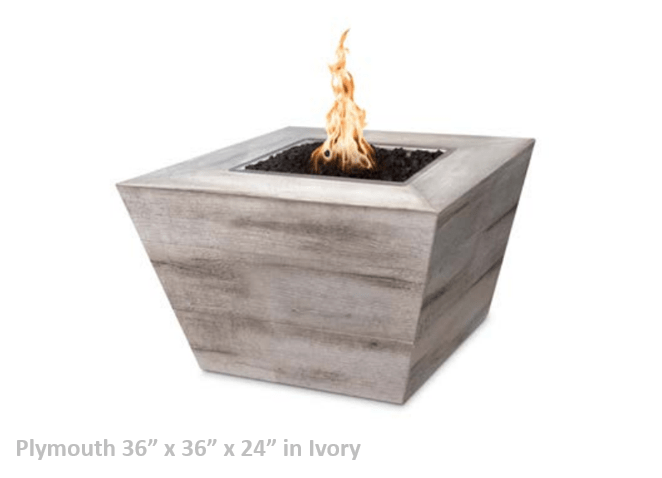 The Outdoor Plus Plymouth Square Wood Grain Concrete Fire Pit + Free Cover