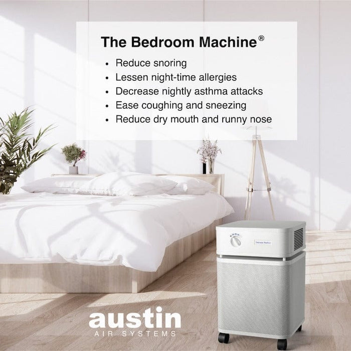 The Austin Air Bedroom Machine is designed to give you the ultimate protection. The results of two separate clinical trials show this unit to be highly effective at removing dangerous airborne pollutants from the home. The Medical Grade HEPA technology is proven to remove up to 95% of all airborne contaminants as small as 0.1 microns, including viruses*, bacteria, dust, dander and allergens. The filter’s unique carbon blend also offers protection against chemicals, VOC’s and gases.