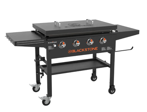 Blackstone 4-Burner 36" Griddle Cooking Station with Hard Cover  Get our Exclusive All In One Bundle with the classic 36" griddle cart for your patio with and start cooking all your favorite meals outdoors with your family and friends. You can even take this griddle on the road with the collapsible legs