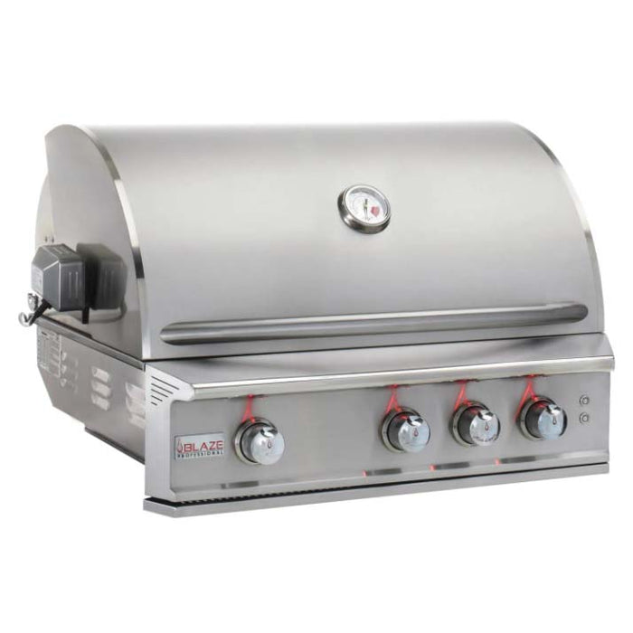 Blaze BLZ-3PRO Professional Built-In Gas Grill with Rear Infrared Burner, 34-inch provides a high performing luxury grill loaded with features to enhance your grilling experience. The heavy duty 304 stainless steel construction throughout the grill body ensures a long-lasting and durable appliance while the impressive cast stainless steel H-burners offer a commercial quality burner, rated for 18,000 BTU each.