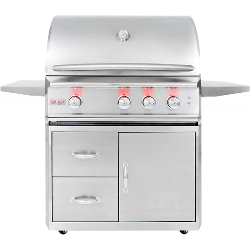 Blaze 3PRO Professional LUX Freestanding 3-Burner Gas Grill, 34-inch provides a high performing luxury grill loaded with features to enhance your grilling experience. The heavy duty 304 stainless steel construction throughout the grill body ensures a long-lasting and durable appliance while the impressive cast stainless steel H-burners offer a commercial quality burner, rated for 18,000 BTU each.