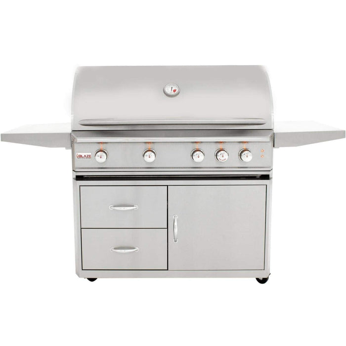 Blaze 4PRO Professional LUX Freestanding 4-Burner Gas Grill, 44-inch provides a high performing luxury grill loaded with features to enhance your grilling experience. The heavy duty 304 stainless steel construction throughout the grill body ensures a long-lasting and durable appliance while the impressive cast stainless steel H-burners offer a commercial quality burner, rated for 18,000 BTU each. The integrated heat zone separators allow you to create distinct grilling zones for direct/indirect grilling